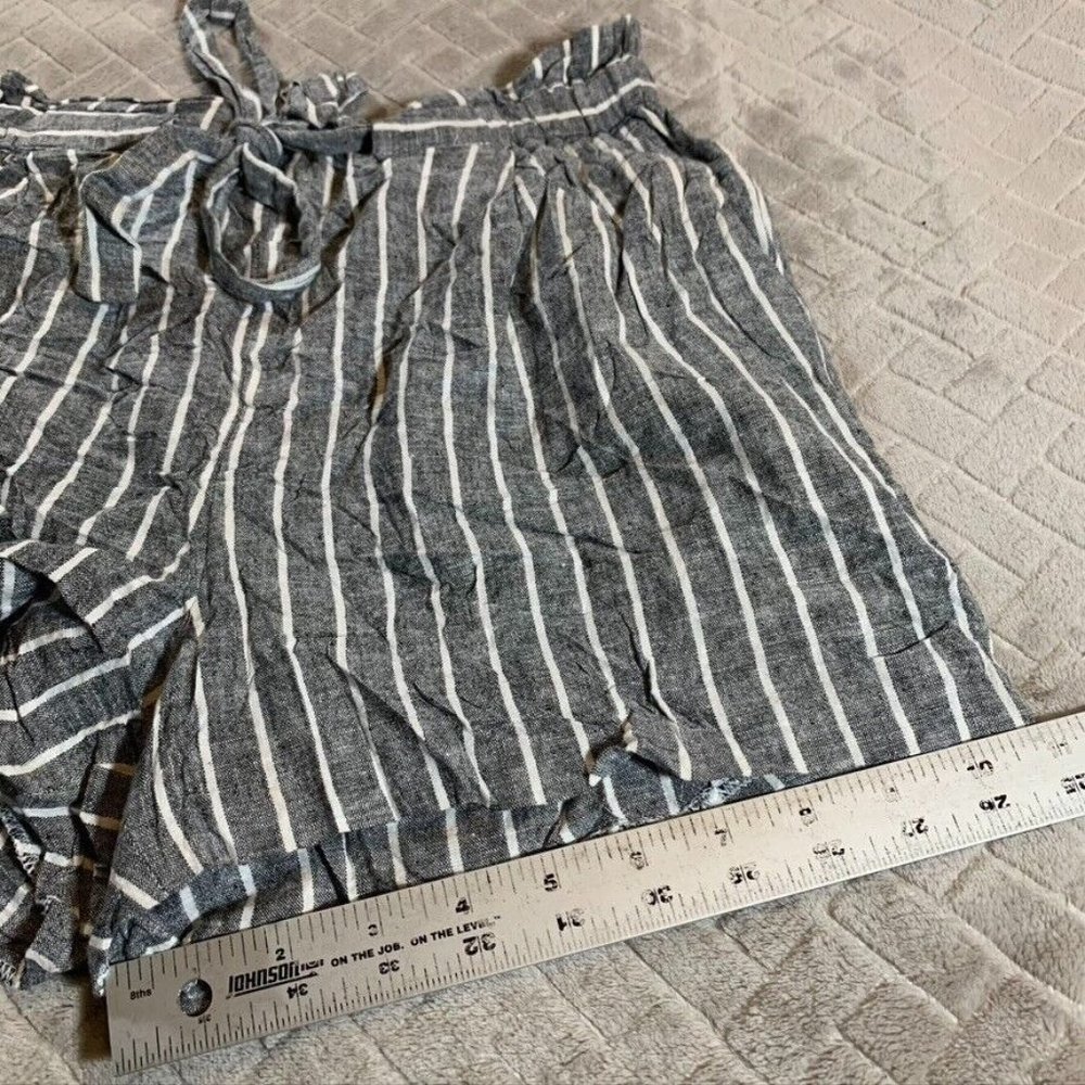 Express Womens Small Short Shorts Linen Blend Gray Striped High Rise Stretch - Picture 9 of 12
